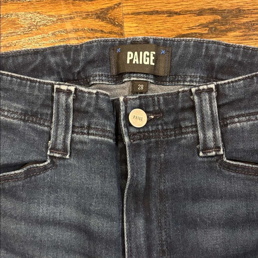 PAIGE Dark Wash Split-Hem High Rise Laurel Canyon Flare Jeans - Picture 2 of 6